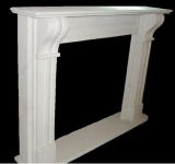 Simple White Marble Carved Fireplace with Lines
