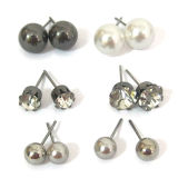 Fashion Jewelry Stud Earrings, 6pairs as 1 Set, Made of Faux Pearls and Rhinestone (HER-11202)