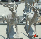 Pink Granite Stone Deer Animal Statue / Sculpture Carving