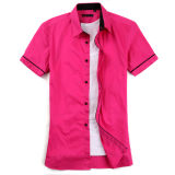 Rose Short Sleeve Shirt for Men with Solid Color Plain Fabric (FS20130604002)