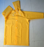 Yellow Color PVC Long Rain Coat with Button Style