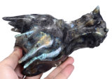 Natural Flash Labradorite Carved Dragon Skull Carving #5f95, Amazing Flash