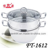 Stainless Steel Glass Lid Two Layer Steam Pot (FT-1612)