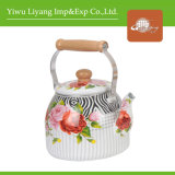 Enamel Teapot with Flower Decal Wooden Handle (BY-2916)