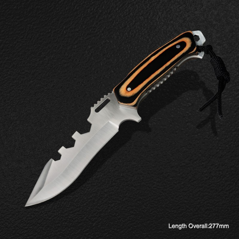 Fixed-Blade Knife with Wooden Handle (#3780)