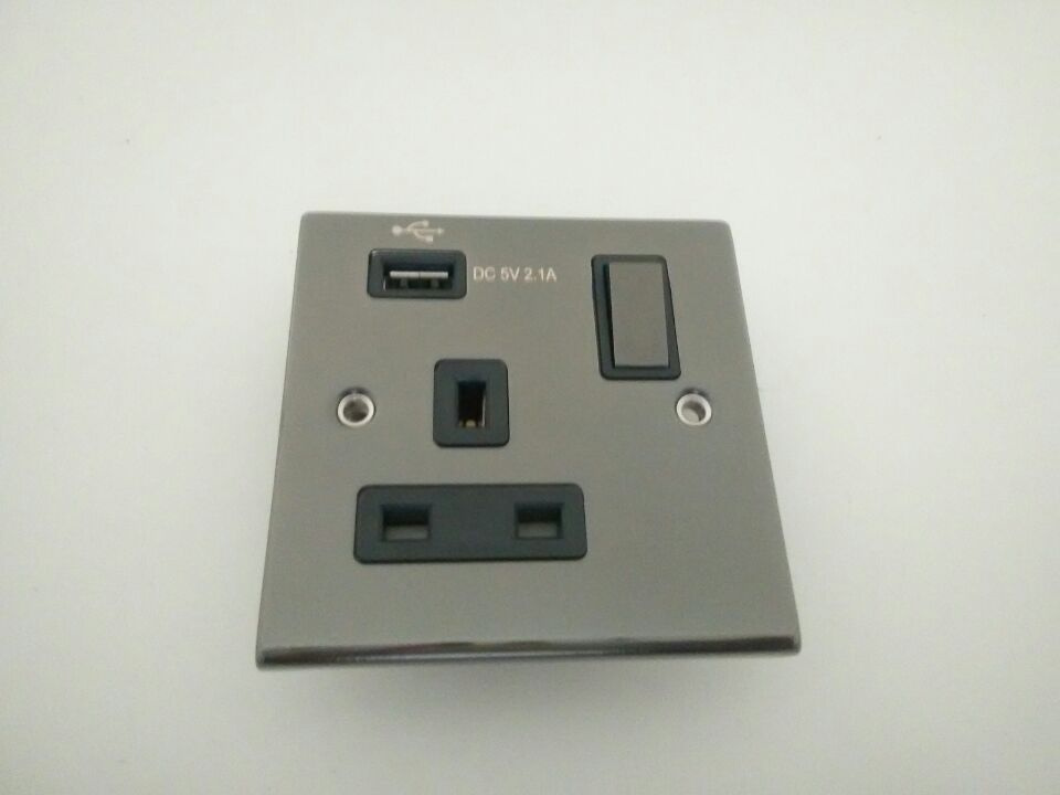 Black Nickel Plating 1-Gang Switch Socket with USB