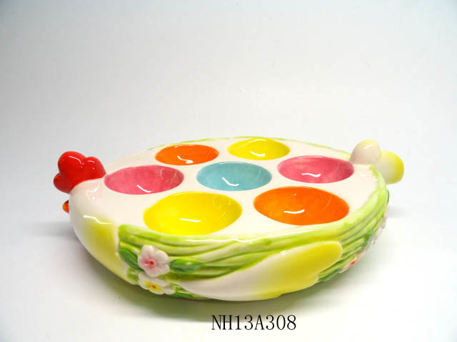 Ceramic Flower Chick Egg Holder, 7 Holes, Egg Stand for Easter Gifts