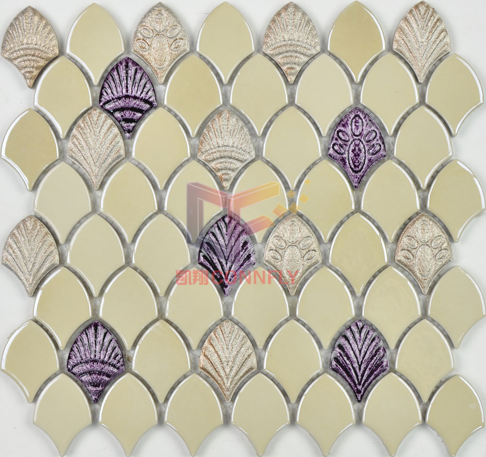 Glazed Cream Ceramic with Shell Pattern Mosaics (BK001)