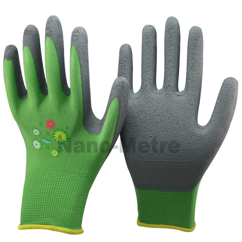 Nmsafety Green Polyester Foam Latex Coated Safety Glove