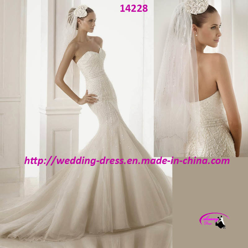 Elegant Mermaid Tulle Wedding Bridal Dress with Trumpet