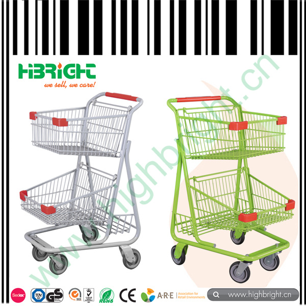 Duoble Baskets Shopping Trolley Cart for Super Store