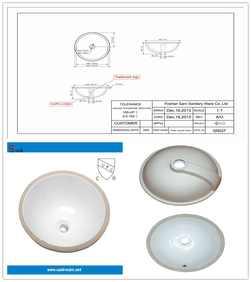 Oval Bathroom Upc Approved Ceramic Wash Sinks (SN037)
