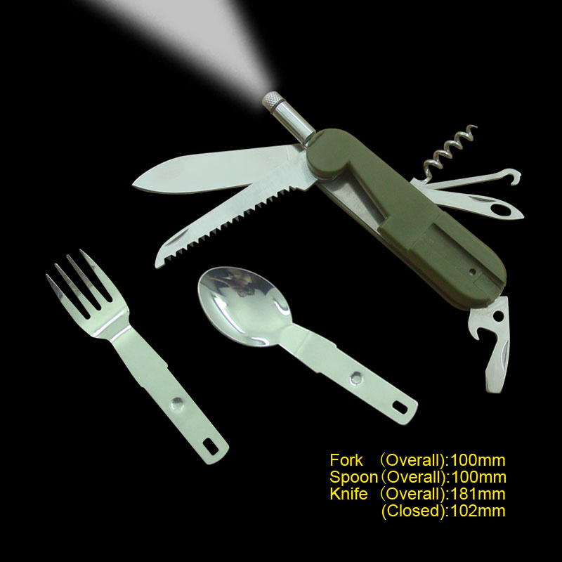 Multi-Purpose Camping Tool with LED Flashlight (#6108)