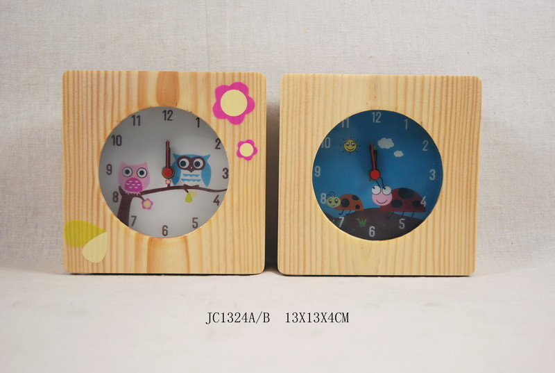 Natural Pinewood Alarm Clock with Screenprinted Animal