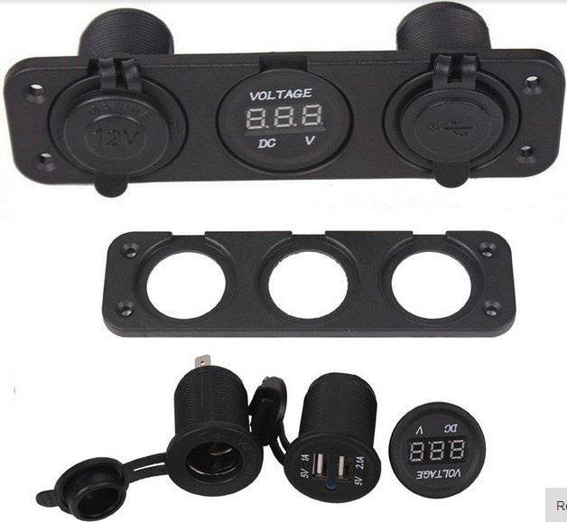 DC 12V USB Socket Splitter Motor Car DC Digital Voltmeter 3 Hole Panel Power Socket/Dual USB Car Electronics Cigarette Lighter