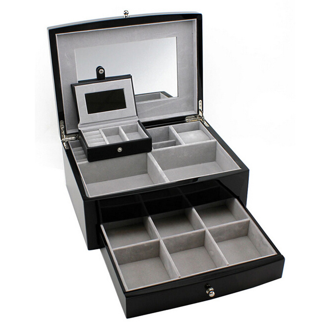 Fashion Black Leather Jewelry Box with Drawer (HX-A0749)