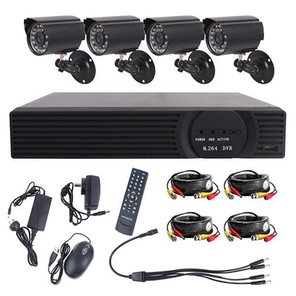 4CH H. 264 CCTV DVR System 4 PCS IR Waterproof Camera Security System