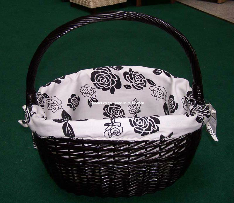Dark Brown Wicker Basket with Handle and Fabric Lining (WBS003)
