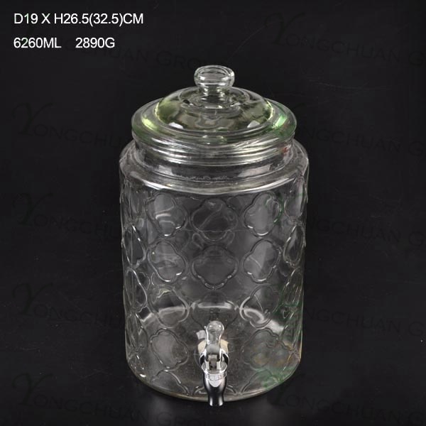Hot Selling 6.5L Glass Beverage Jar with Tap / Big Juice Jar with Clip Lid