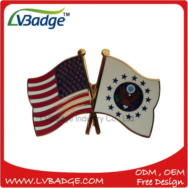 Popular Custom Shape Brass Double Flag Pin Badge