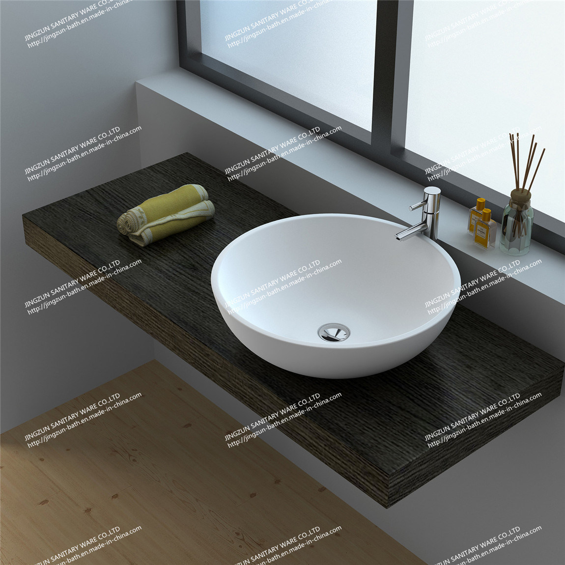 Modern Design Solid Surface Bathroom Mineral Casting Wash Basin/Sink (JZ9038)