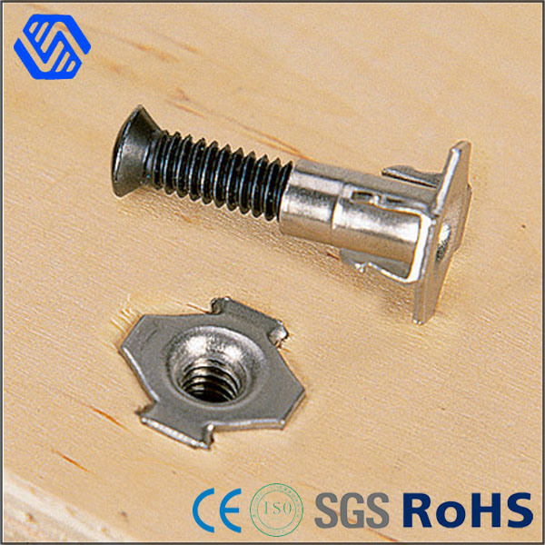Stainless Steel 4 Prong Furniture Fasterner Polished Tee Nut
