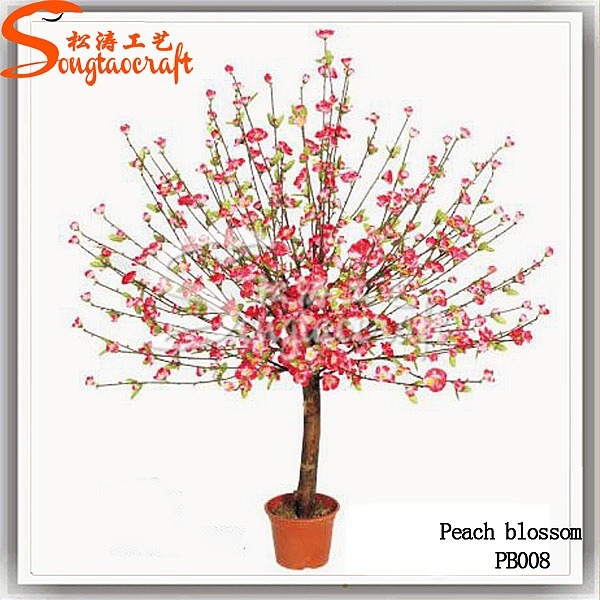 Home Decoration Plant Artificial Silk Flower Peach Blossom Bonsai Tree