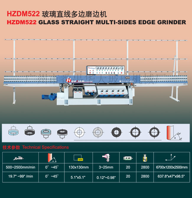 Glass Edging Machine/Glass Straight-Line Multi Edge Grinder (HZDM522) K188