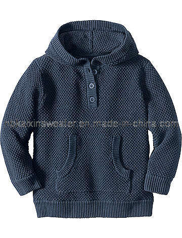 Boy's Navy Blue Hoody Pocket Pullover Sweater (KX-CB67)