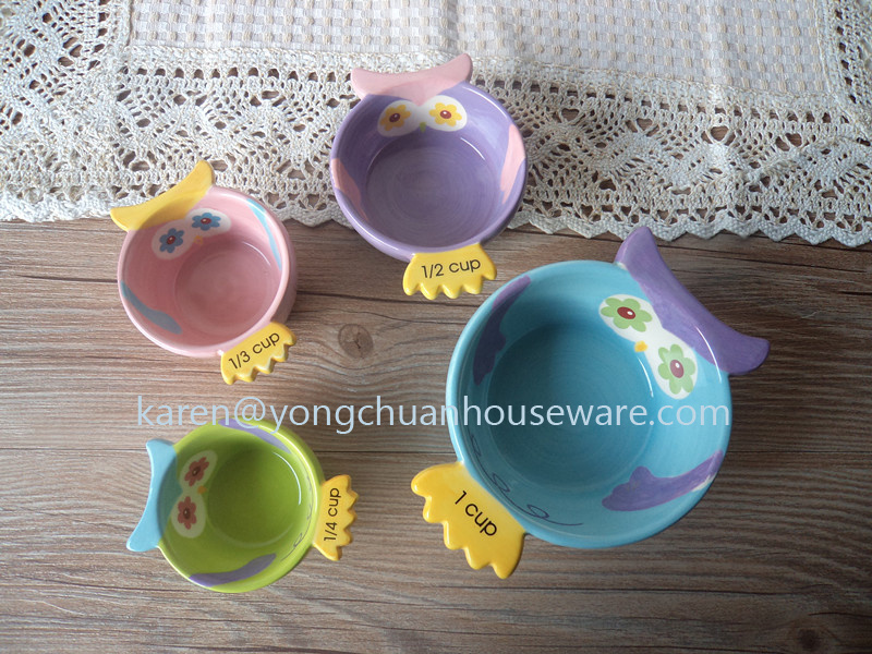 The Owl Set of 4 Measuring Cup-Ceramic Hand Painted