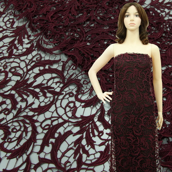 Wine Red Noble and Elegant Poly Embroidery Textile Fabric