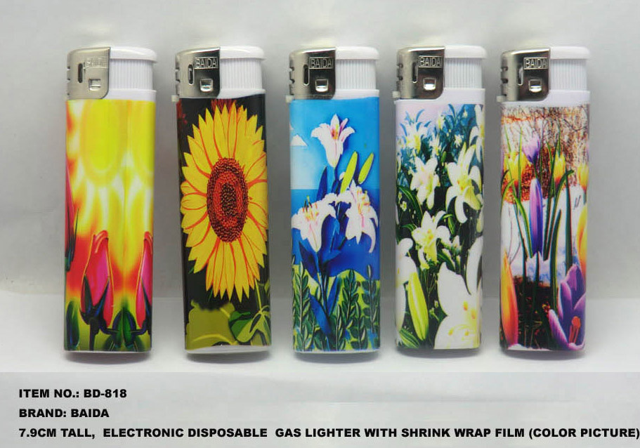 Electronic Disposable Gas Lighter With Wrap Shrink Film Picture (BD-818)