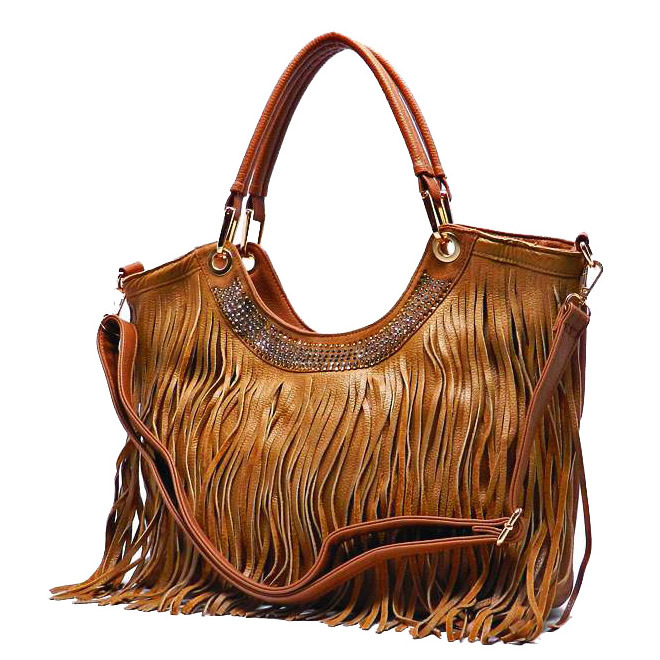 2015 New Brown Women's Tassel Crossbody Satchel Shoulder Bag PU Leather Handbag (HD25-035)