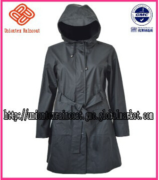 Fashion Black Ladies Raincoat with Good Quality