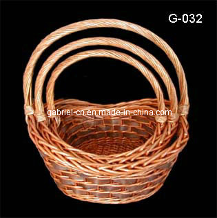 Brown Wicker Basket with Handle (G-032)