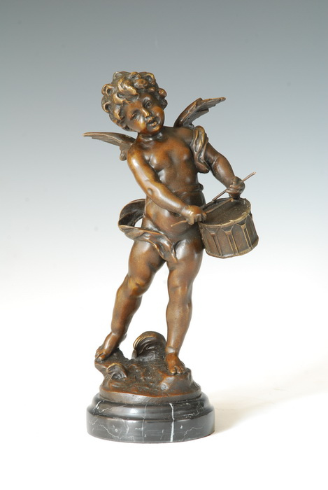 Bronze Cupid Playing The Drum Sculpture (TPE-080)