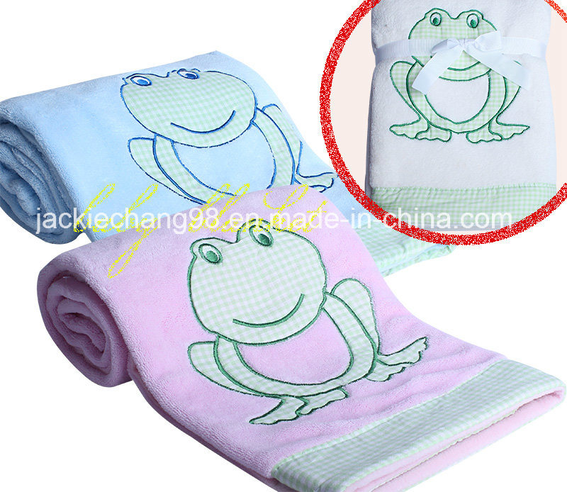 Coral Fleece Baby Blanket Frog Embroidery