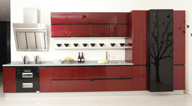 Modern Red Lacquer Kitchen Cabinet