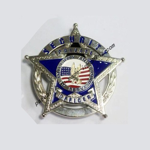 Silver Enamel Security Private Officer Badge