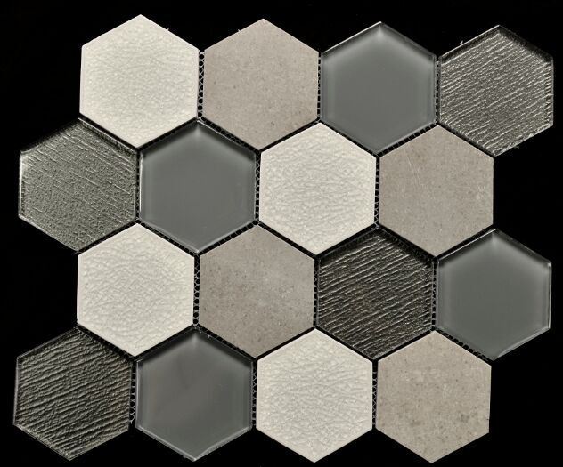 Hexagonal Crackle Ice Ceramic Glass Mosaic (OYT-S010)