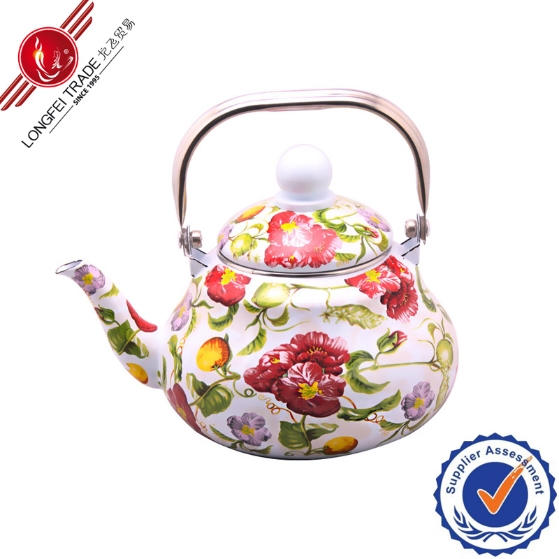 Flower Enamel Teapot with Bakelite Handle