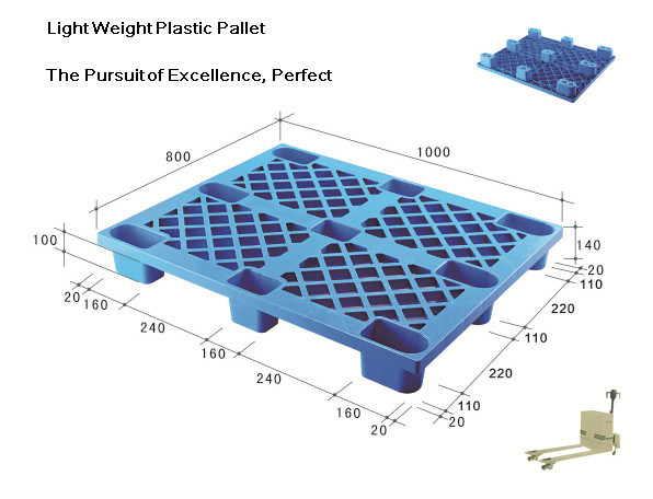 Light Weight Plastic Pallet 011000lx800wx140h with Green, Blue, Black Colour
