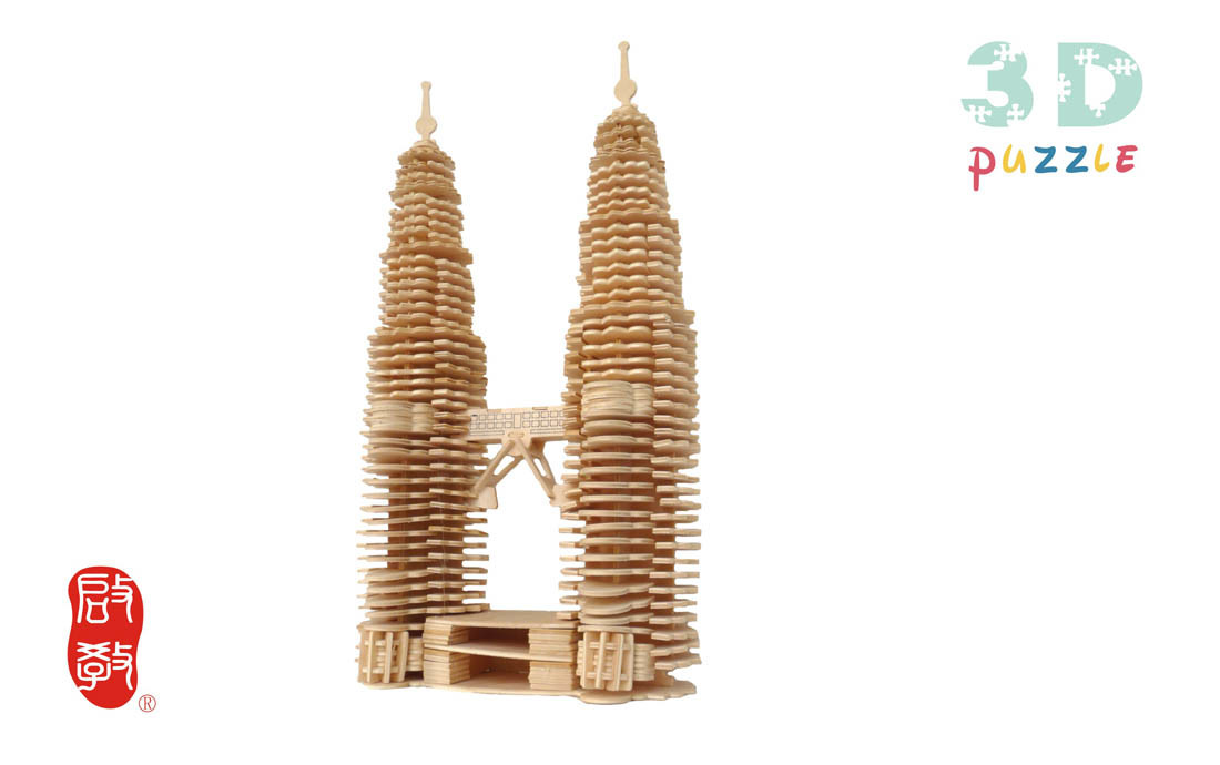 3D Wooden Puzzle Structure Model Twin Tower