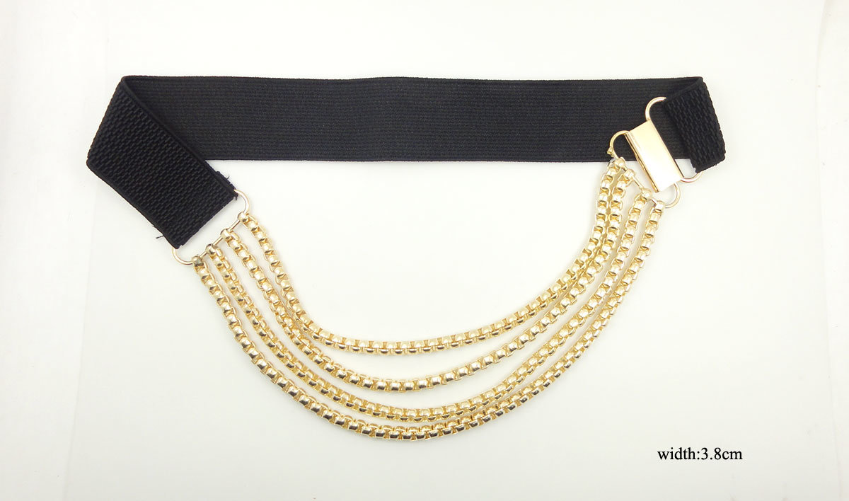 Elastic Lady's Fashion Belt with Gold Chain (KY5336-1)