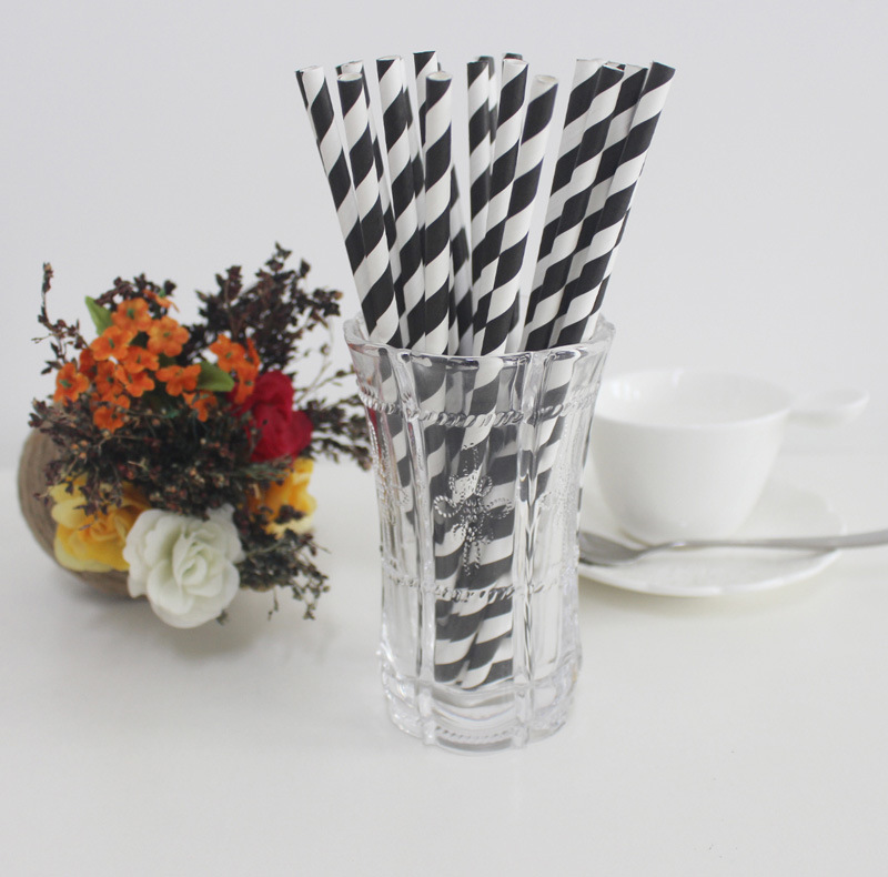 Black Stripe 7.7inches Craft Paper Drinking Straw for Party Holiday
