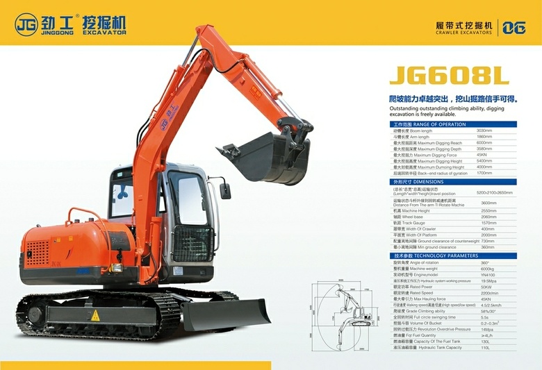 Mini Excavator Jg608L Jg 6 Tons Competitive Crawler Excavator with Wood, Sugarcane Clamp