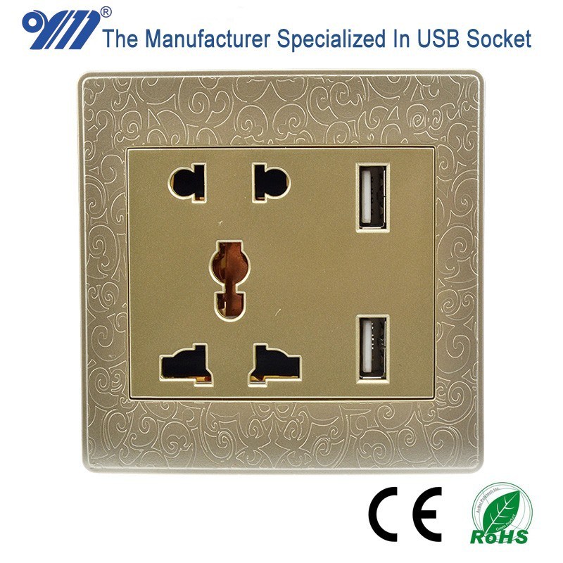 PC Plate 13A Multi Power Wall Socket with Dual USB Charging 2400mA