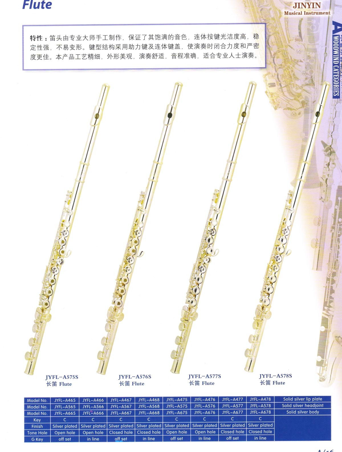 Professional Quality Flute (JYFL-A575S A576S S577S A578S)