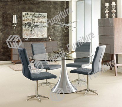 Oval Glass and Trumpet Aluminium Frame Dining Table (J9122)