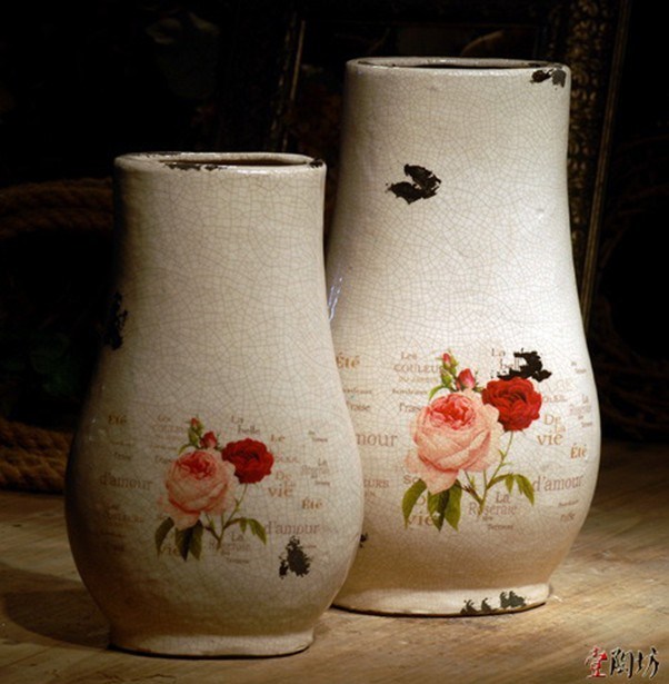 Beautiful Antique Craft Country Rural Style Ceramic Flower Vase (B01465-AC8300-A01)